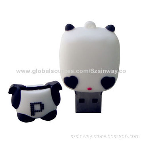 Rubber Panda Cartoon USB Flash Drive, 2 to 64GB Capacity Range